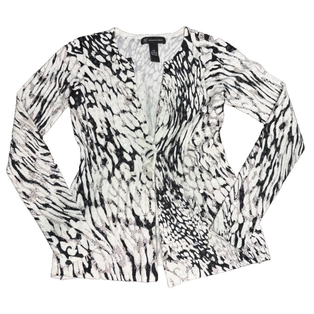 INC Vest Top Y2K Glam Sequin Animal Print Cardigan Going Out Top Size XS
